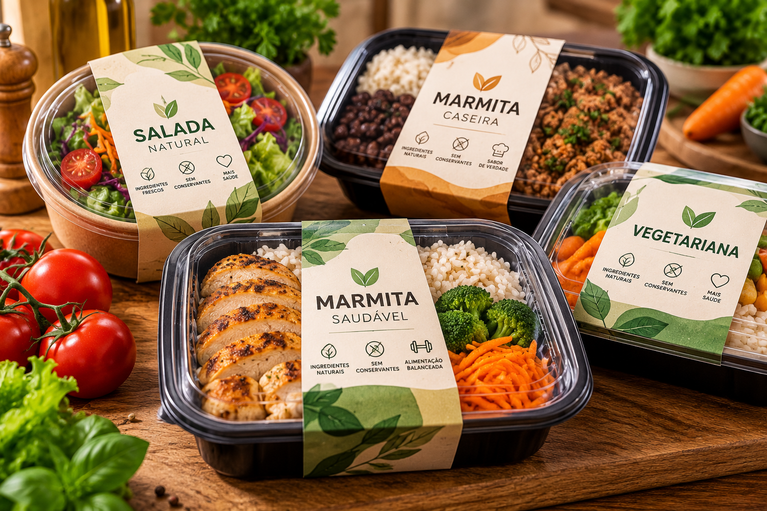 Marmitas com etiquetas personalizadas